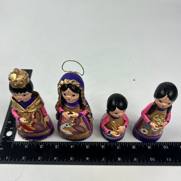 Mexican Large 13pc Handmade Clay Nativity Set Folk Art Purple Painted Peruvian - Picture 14 of 16